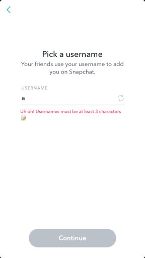 Минимальное количество символов в имени пользователя Snapchat