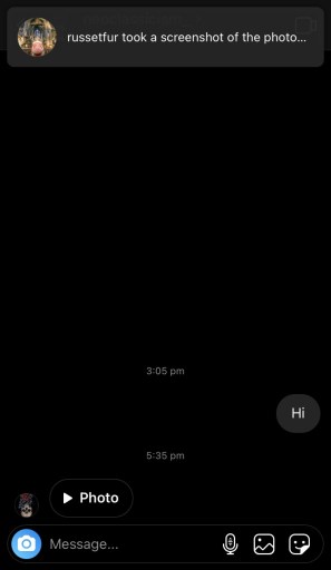 Уведомление о снимке экрана в Instagram DM