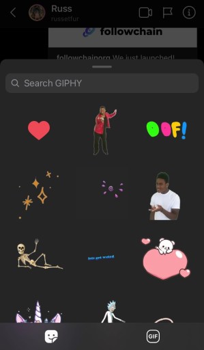 Поиск GIPHY в Instagram