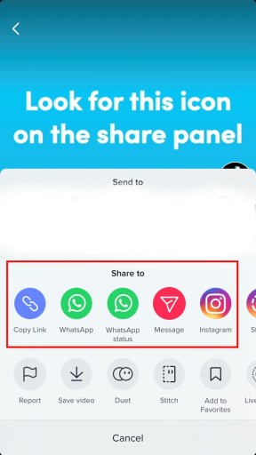 Значок «Поделиться» в TikTok