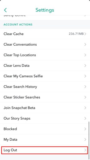 Выйти из Snapchat
