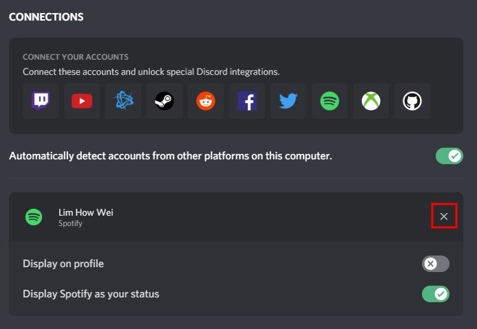 Отключить Spotify от Discord