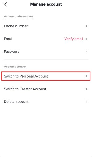 Перейдите на личный аккаунт в TikTok