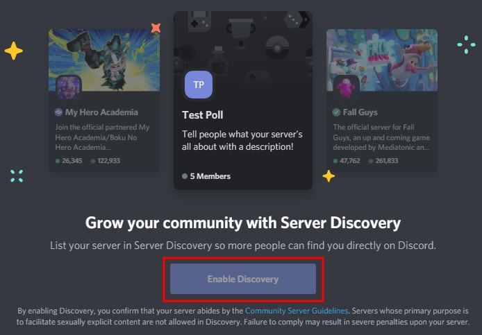 Discord включить обнаружение