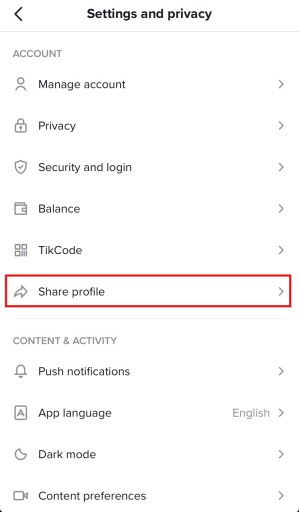 Поделиться профилем TikTok