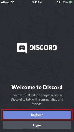 Войдите в приложение Discord и нажмите «Зарегистрироваться».