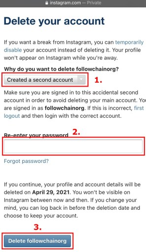 Удалить второй аккаунт Instagram