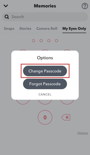 Как изменить пароль My Eyes Only на Snapchat