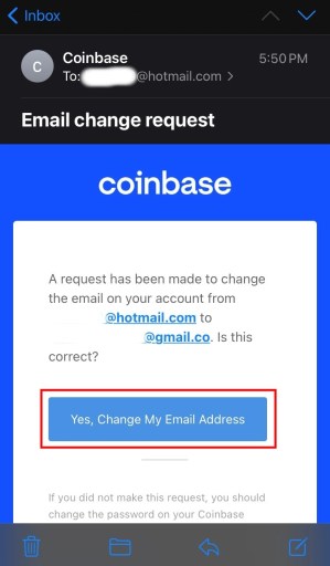 Запрос на изменение электронной почты Coinbase