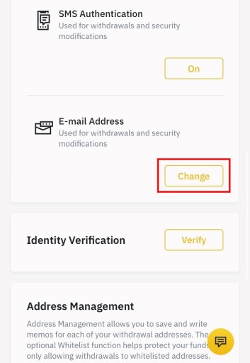 Изменить адрес электронной почты Binance