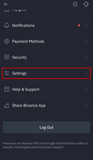Мобильные настройки Бинанс