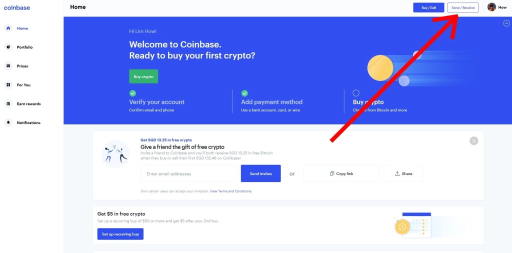 Отправить криптовалюту с Coinbase