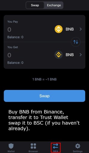 Обмен BNB на кошелек Smart Chain Trust