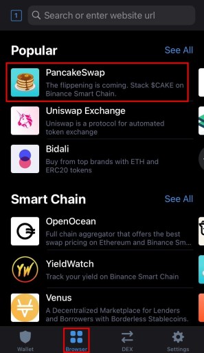Браузер PancakeSwap на Trust Wallet