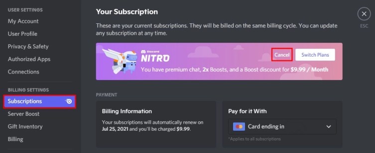 Как отменить Discord Nitro