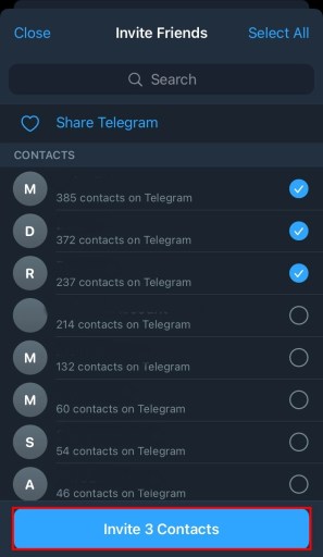 Пригласить друзей в Telegram