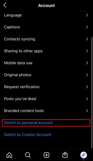 Как вернуться к личному аккаунту в Instagram