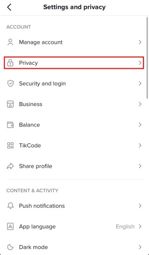 Настройки и конфиденциальность TikTok