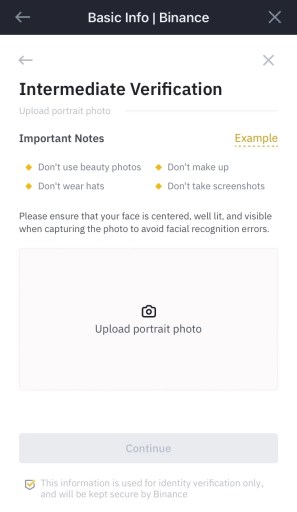 Верификация фотографии Binance
