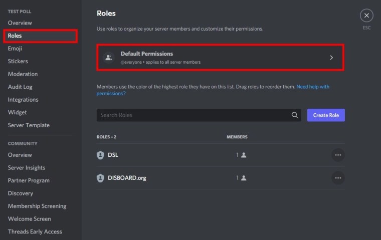 Разрешения ролей Discord по умолчанию