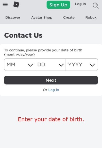 Введите дату своего рождения в Roblox