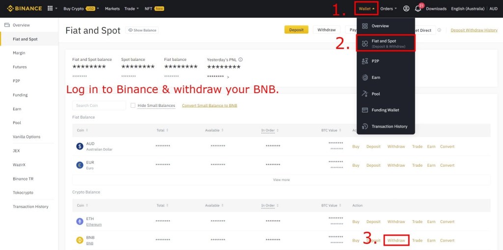 Вывод BNB с Binance