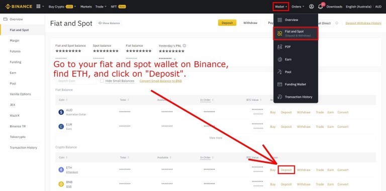 Депозит Ethereum на Binance