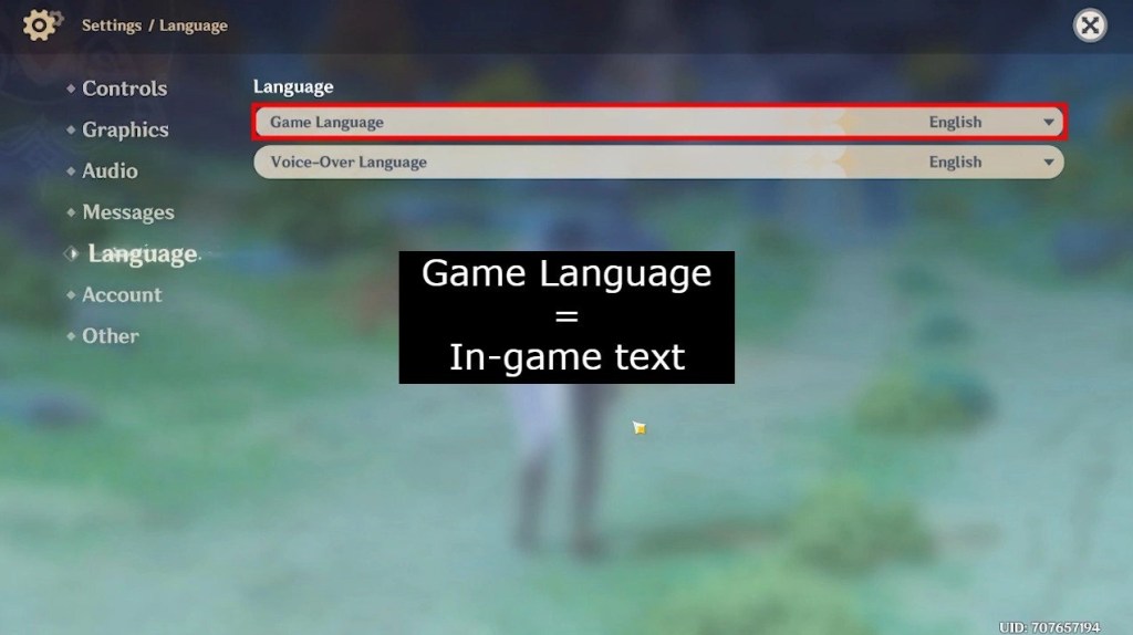 Язык игры Genshin Impact