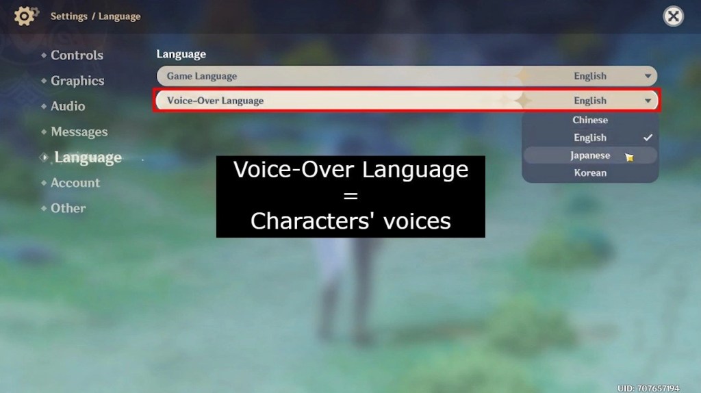 Язык озвучивания Genshin Impact