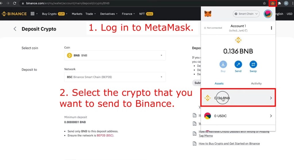 Вывод BNB на MetaMask