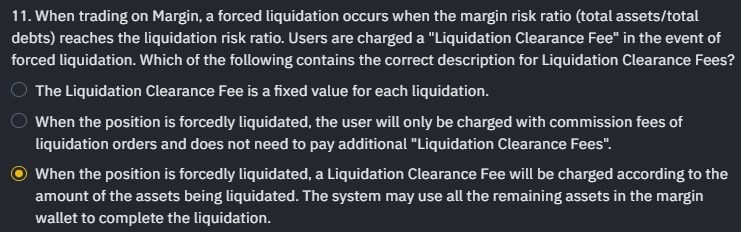 При маржинальной торговле принудительная ликвидация происходит, когда соотношение маржинального риска (общая сумма активов/общая задолженность) достигает коэффициента риска ликвидации.  С пользователей взимается "Плата за ликвидацию" в случае принудительной ликвидации.  Что из следующего содержит правильное описание сборов за ликвидацию?