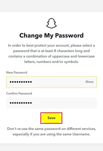 Измените свой пароль Snapchat
