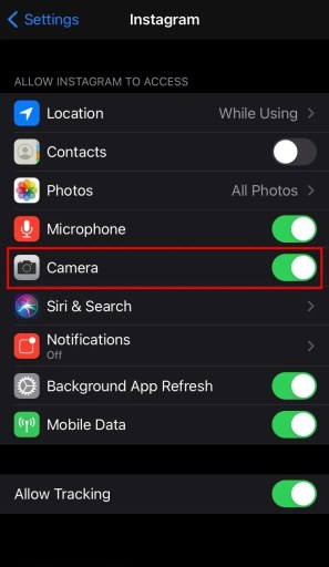 Разрешите Instagram доступ к вашей камере