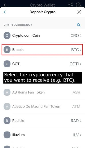 Внести биткойн на Crypto.com