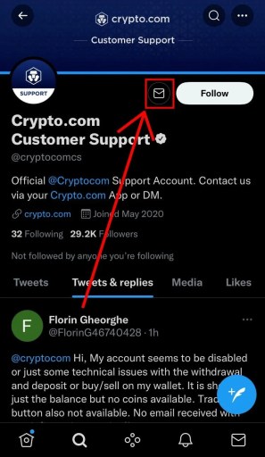 Служба поддержки Crypto.com в Твиттере