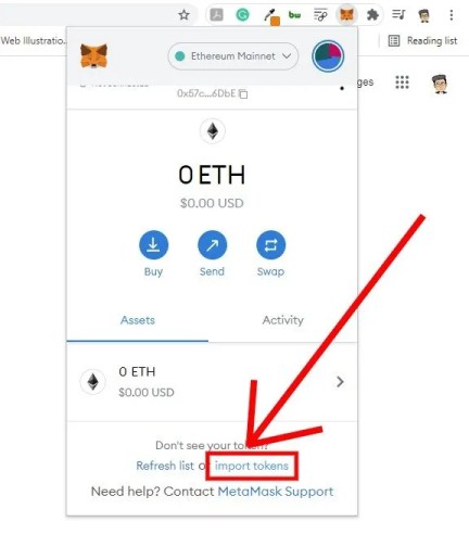 Импорт токенов в MetaMask