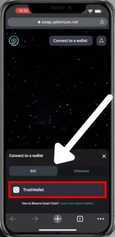 Подключитесь к Trust Wallet при обмене SafeMoon