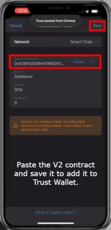 Добавьте SafeMoon V2 (SFM) в Trust Wallet