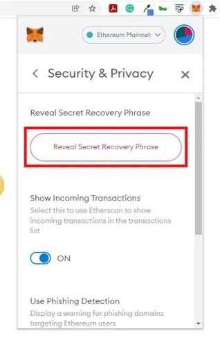Как найти свою секретную фразу восстановления на MetaMask