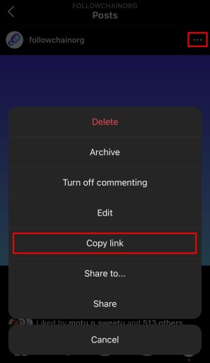 Скопируйте ссылку, чтобы опубликовать Instagram