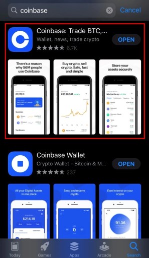 Приложение Coinbase для iOS