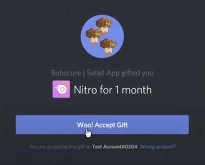 Подарок Discord Nitro от Salad