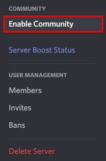 Discord включить сообщество