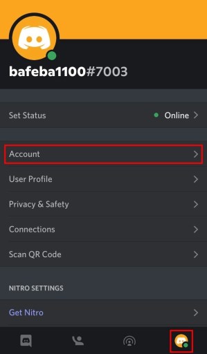 Настройки мобильной учетной записи Discord
