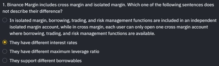 Binance Margin включает кросс-маржу и изолированную маржу.  Какое из следующих предложений не описывает их различие?