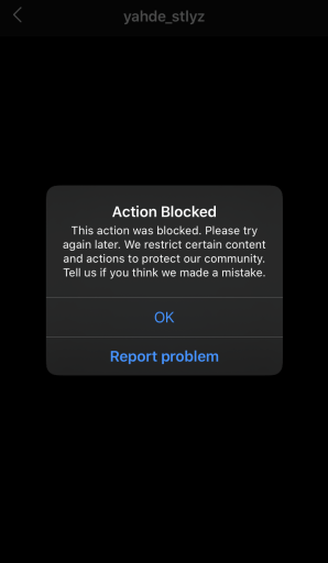 Действие в инстаграме заблокировано