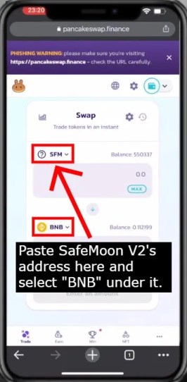 Обмен SafeMoon V2 на BNB