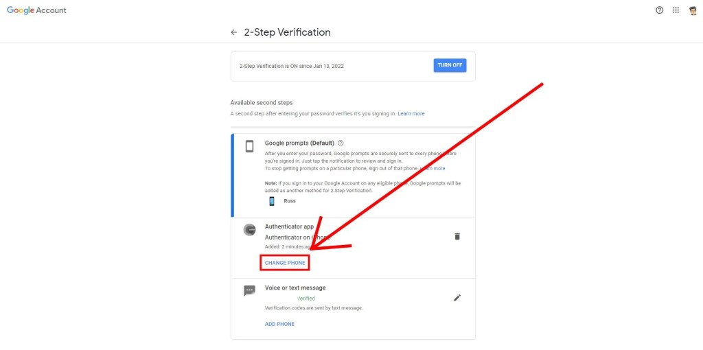 Google Authenticator Изменить телефон