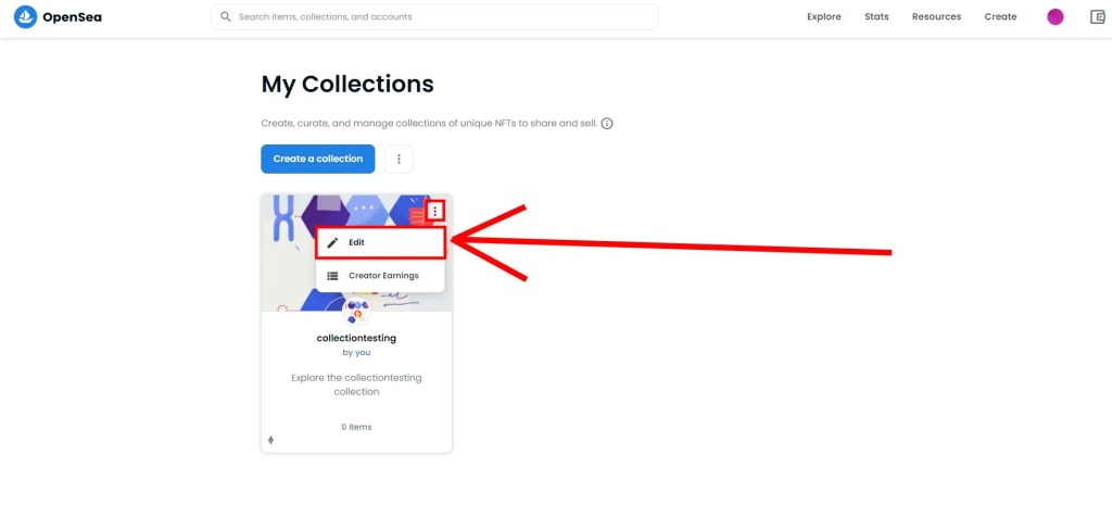 Редактировать коллекцию NFT в OpenSea