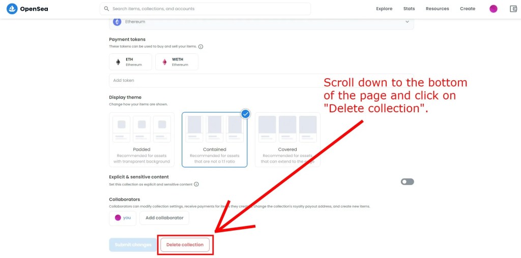 Как удалить коллекцию NFT в OpenSea